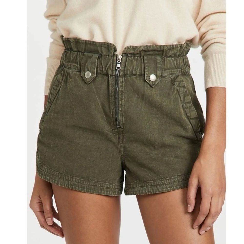 Sea New York Layla Olive Green High Rise Paperbag Utility Shorts Size 6